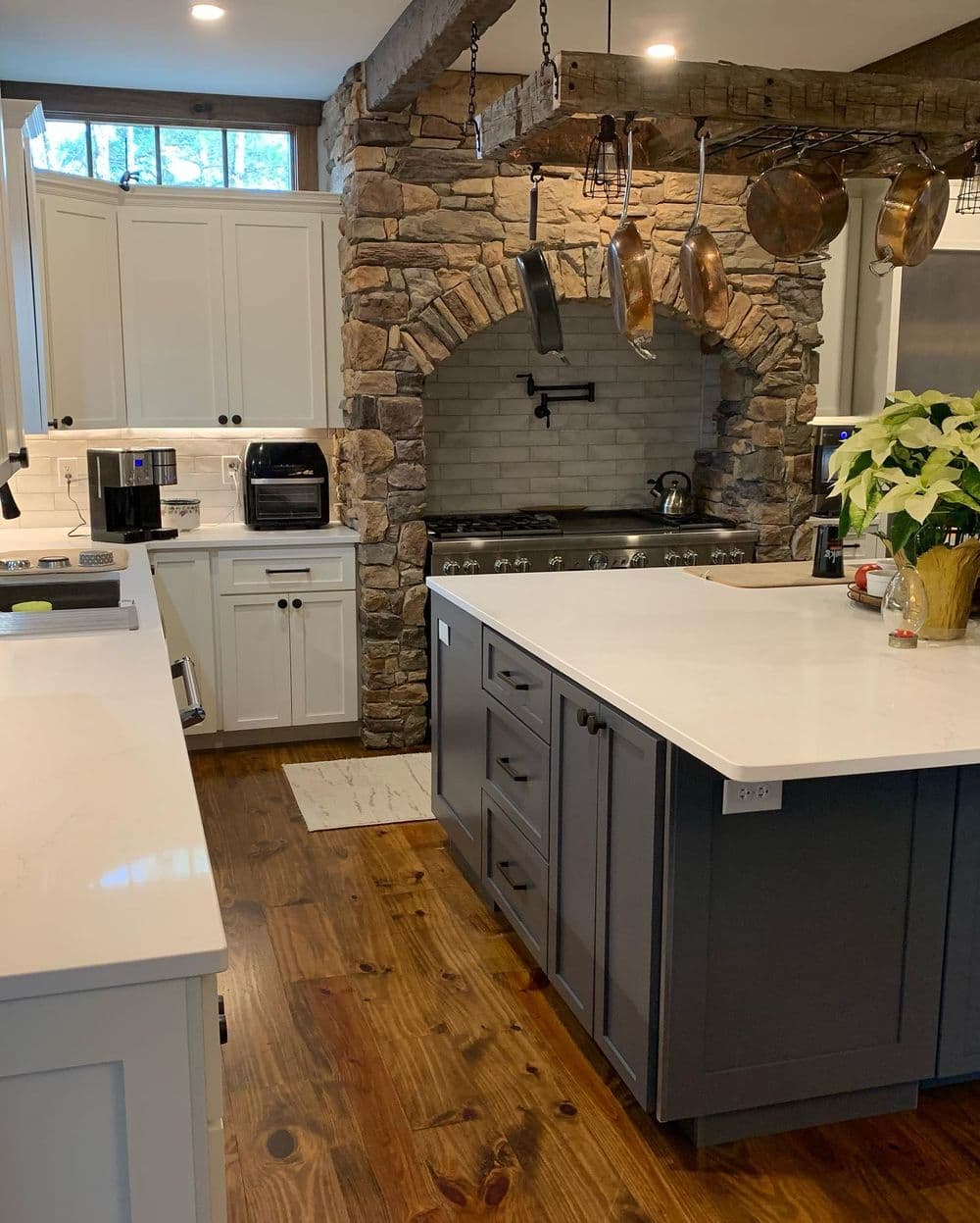 Gallery photos for Custom Kitchen Remodel with Stone Arch and Mixed Cabinet Design: Image #1